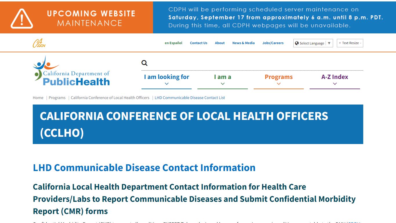 LHD Communicable Disease Contact List - California